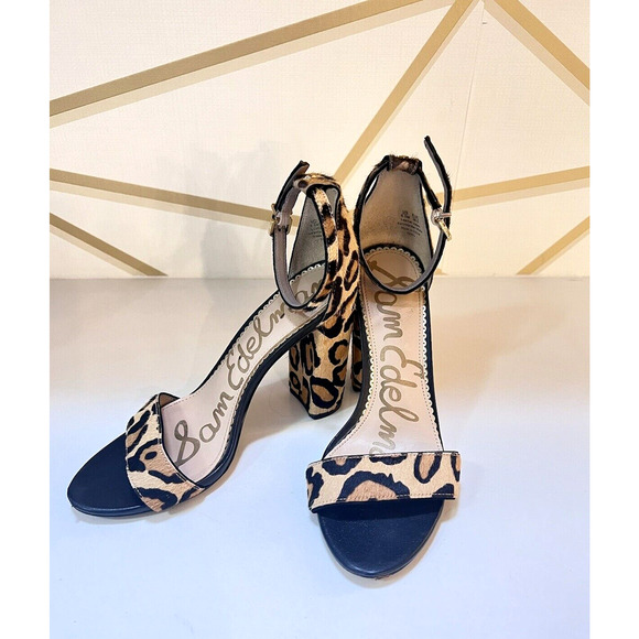 Sam Edelman Yaro Womens Leopard Animal Print Ankle Strap Block Heels Shoes 6.5M - Picture 1 of 6